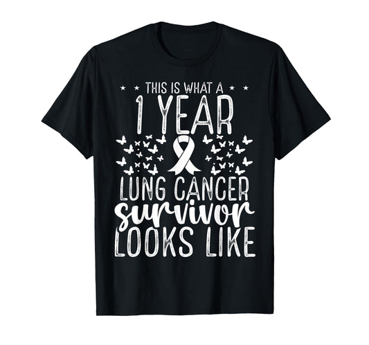 1 Year Lung Cancer Survivor Ribbon Lung Cancer Awareness T-Shirt