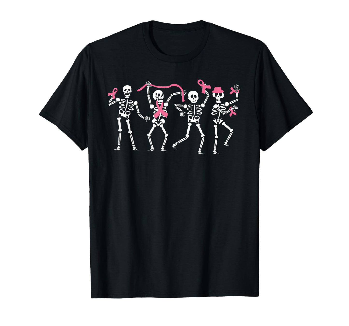Dancing Skeleton Pink Ribbon Breast Cancer Awareness Support T-Shirt