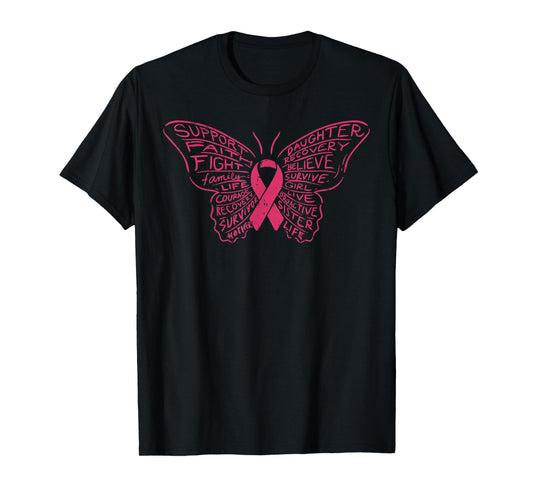 Monarch Butterfly Pink Ribbon Breast Cancer Awareness Gift T-Shirt