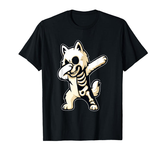 Dabbing Samoyed Half Skeleton Halloween Costume Owner Lover T-Shirt