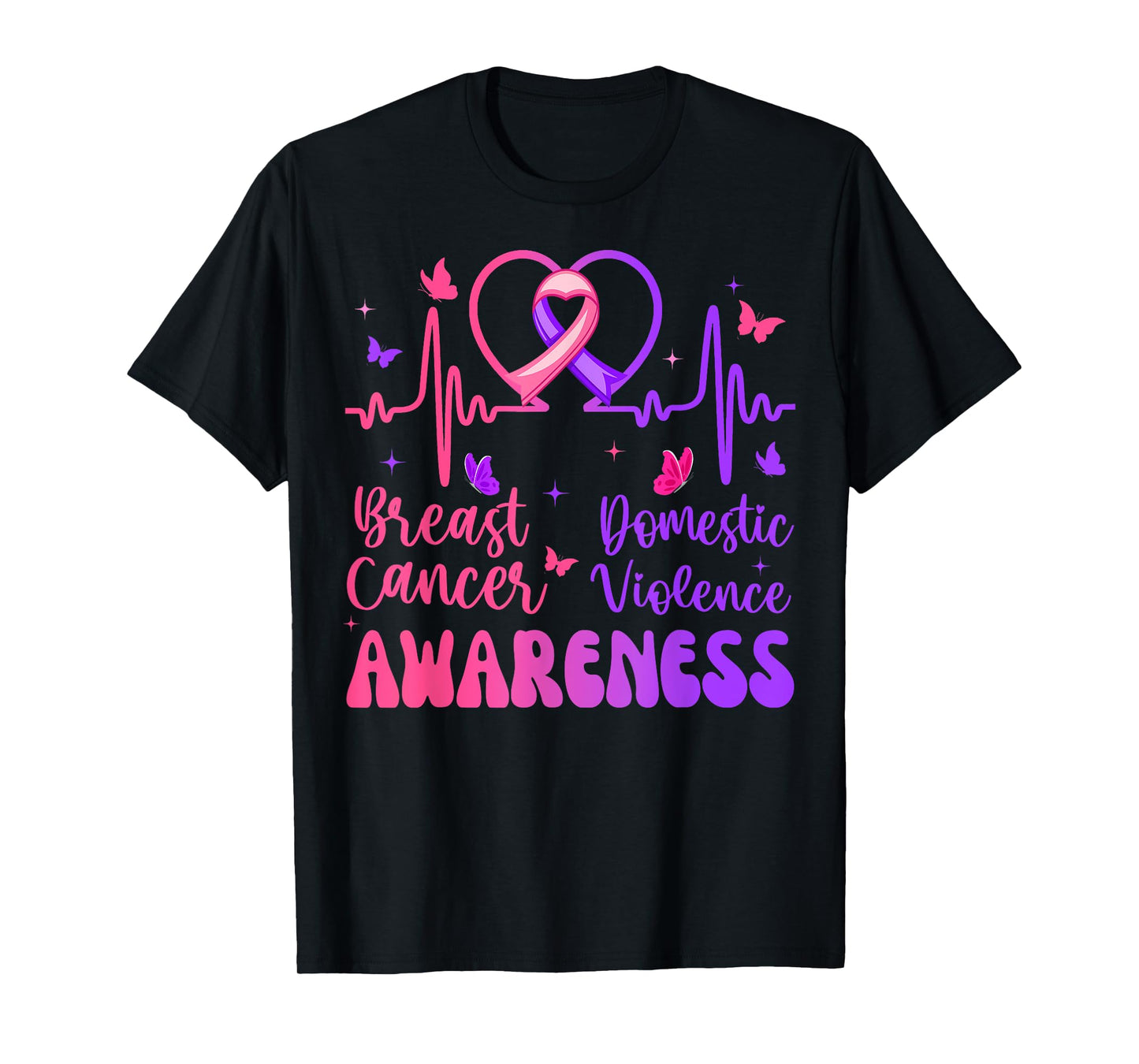 Domestic Violence Breast Cancer Awareness Month Heartbeat T-Shirt