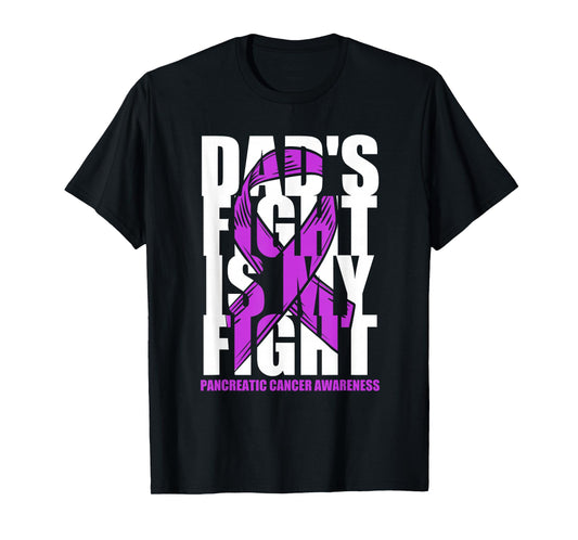 Pancreatic Cancer Awareness Purple Ribbon Dad's Fight Gift T-Shirt