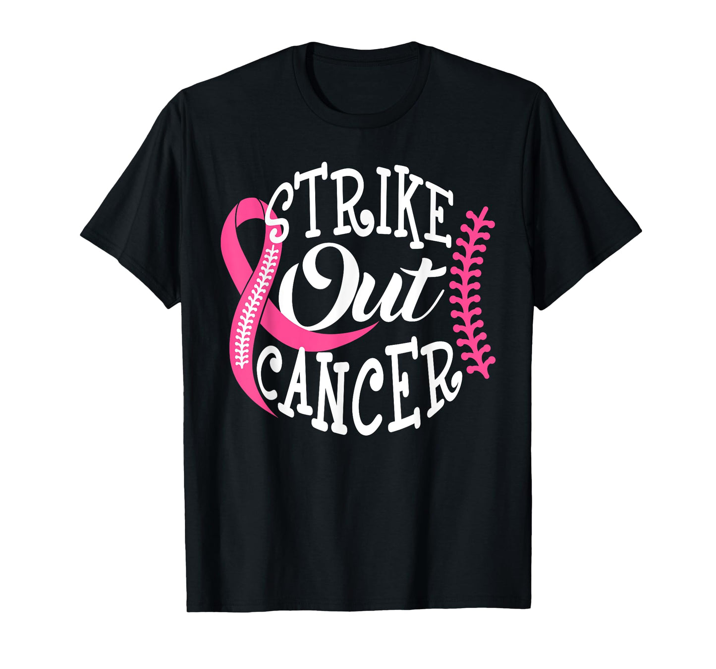 Strike Out Breast Cancer Baseball Pink Ribbon Women Girls T-Shirt