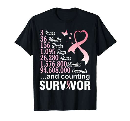3 Years 36 Months & Counting Survivor Warrior Breast Cancer T-Shirt