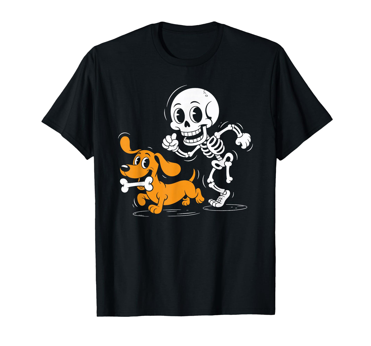 Funny Halloween Wiener Dog Lover Skeleton Chasing Dachshund T-Shirt