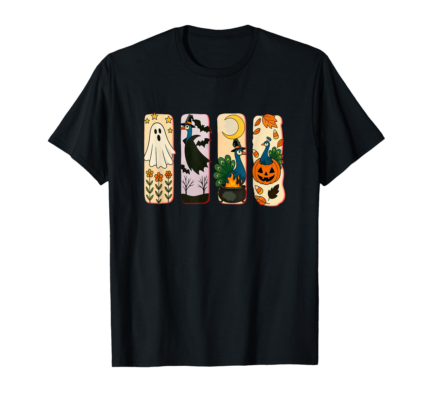 Halloween Collection Peacocks Cosplay Witch Carved Pumpkin T-Shirt