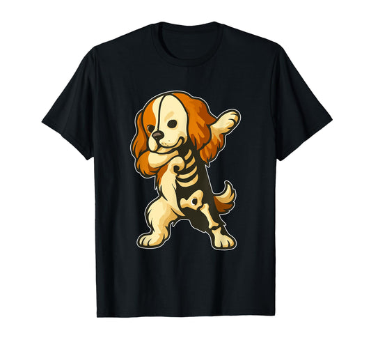 Dabbing King Charles Spaniel Half Skeleton Halloween Owner T-Shirt