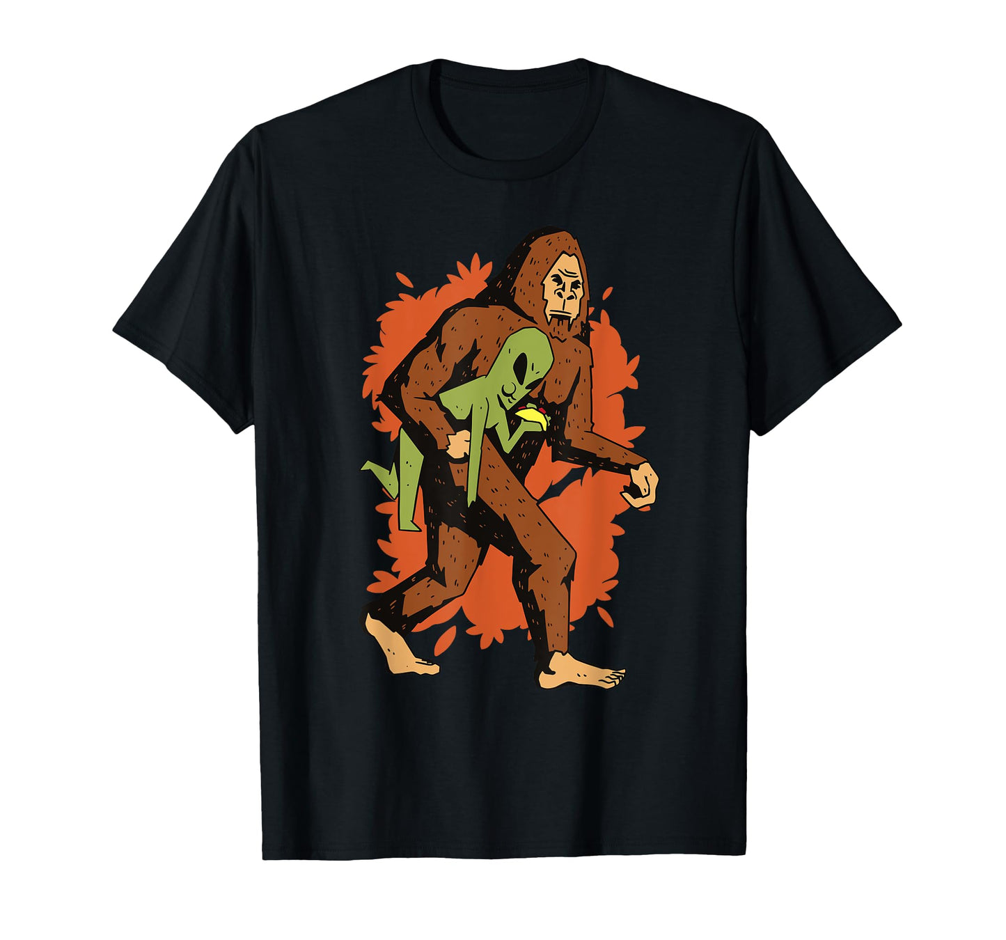 Funny Bigfoot Carrying Alien Eating Taco! Sasquatch Aliens T-Shirt
