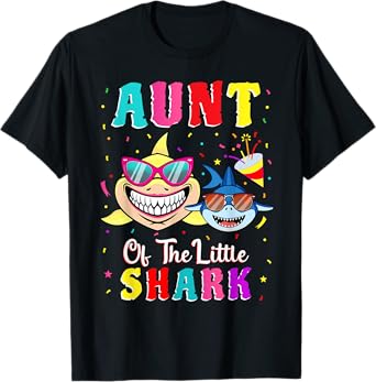 Aunt Of The Little Shark Nephew Shark Birthday Party T-Shirt