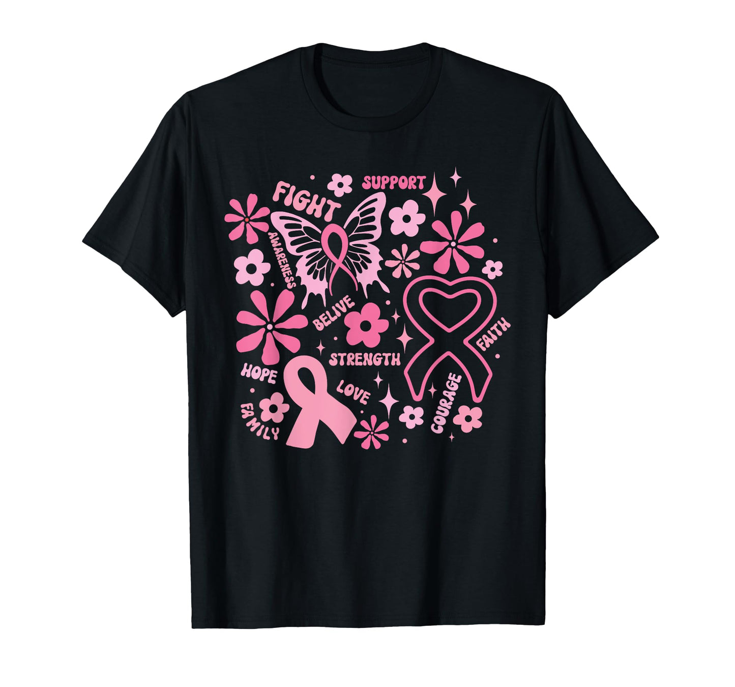 Cute Breast Cancer Pink Ribbon Fight October Awareness Month T-Shirt