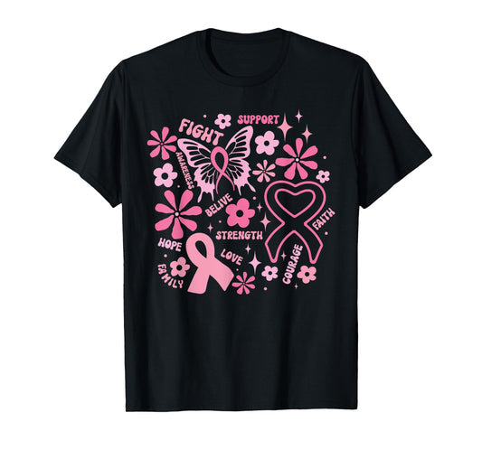 Cute Breast Cancer Pink Ribbon Fight October Awareness Month T-Shirt
