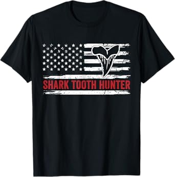 Patriotic Shark Fossil Tooth Hunter Men Women T-Shirt