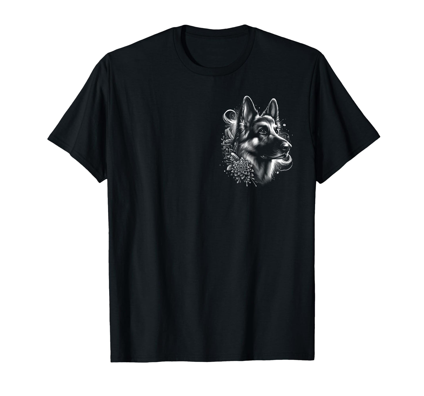 Cool German Shepherd - Artistic Portrait on Chest T-Shirt
