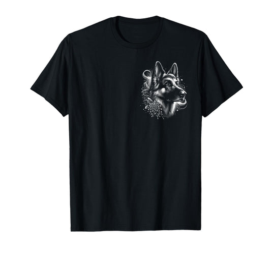 Cool German Shepherd - Artistic Portrait on Chest T-Shirt