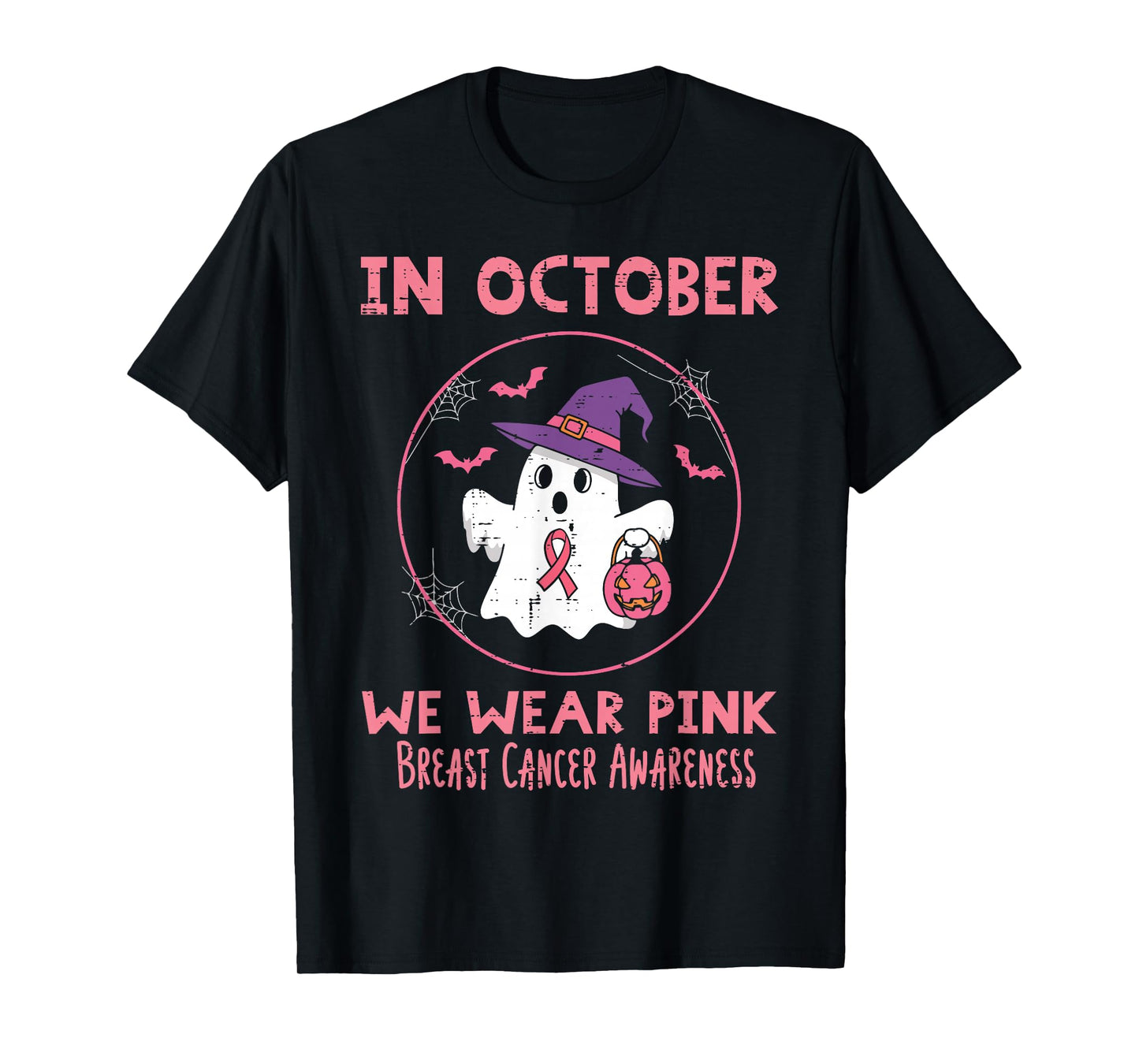 Breast Cancer Awareness Ghost Witch October Wear Pink Women T-Shirt