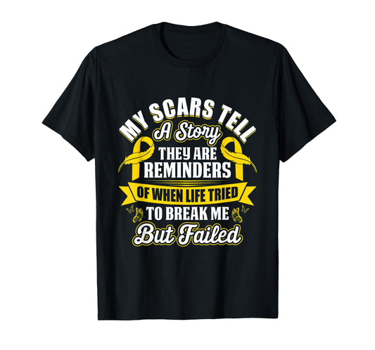 My Scars Tell a Story Childhood Cancer Ribbon Awareness T-Shirt