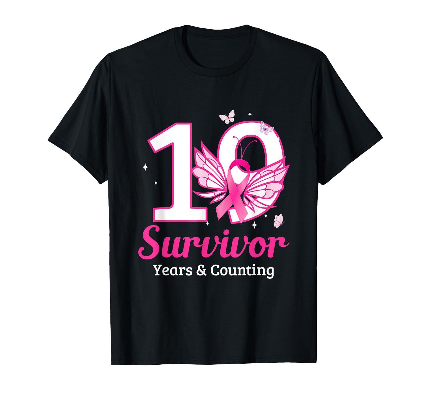 Vintage 19 Years Breast Cancer Survivor Ribbon Buffterfly T-Shirt