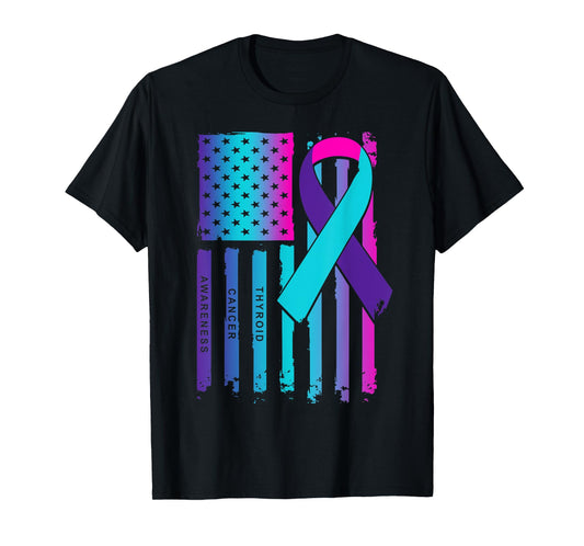American Flag Ribbon Thyroid Cancer Awareness T-Shirt