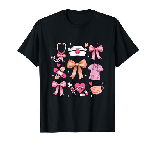 Cute Pink Coquette Bow Nurse Life Nursing Design For Women T-Shirt