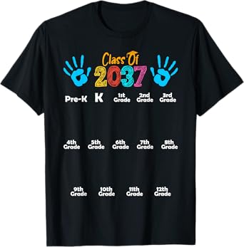 Class of 2037 Kindergarten Graduation Grow With Me Handprint T-Shirt