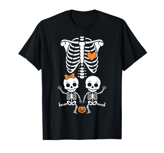 Baby Shower Skeleton Halloween Pregnancy Annoucement Twins T-Shirt