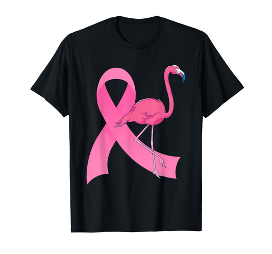 Exotic Animal Flamingo Pink Ribbon Breast Cancer Awareness T-Shirt