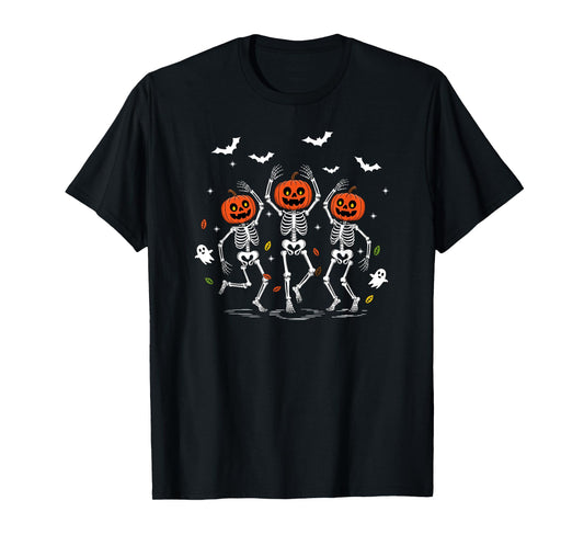 Dancing Skeleton Pumpkin- Head Halloween Party T-Shirt