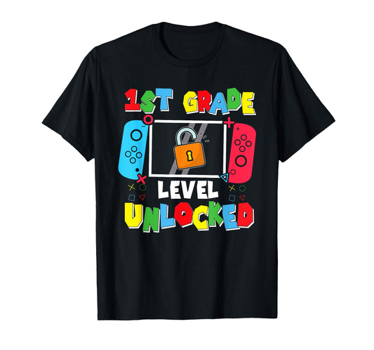 1st Grade Level Unlocked Back to School First Day Gamer Boys T-Shirt