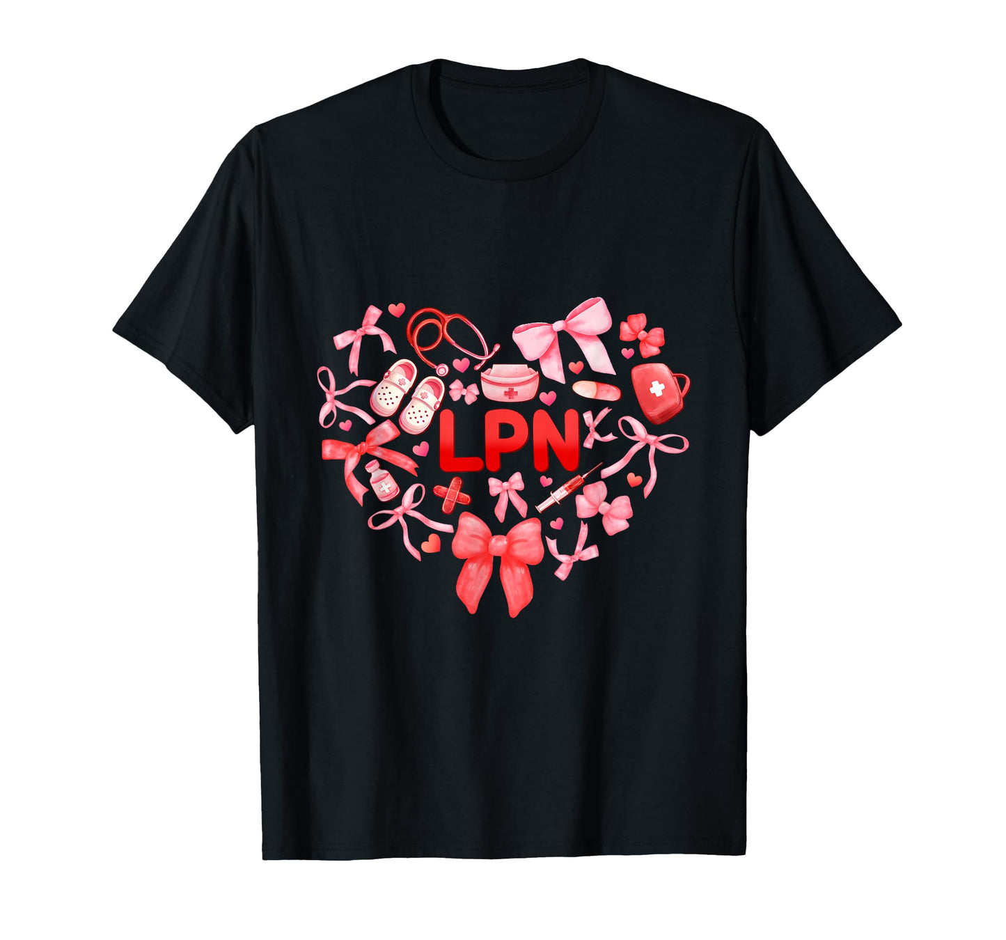 LPN Nurse Heart coquette Bow Valentines day LPN nurse women T-Shirt