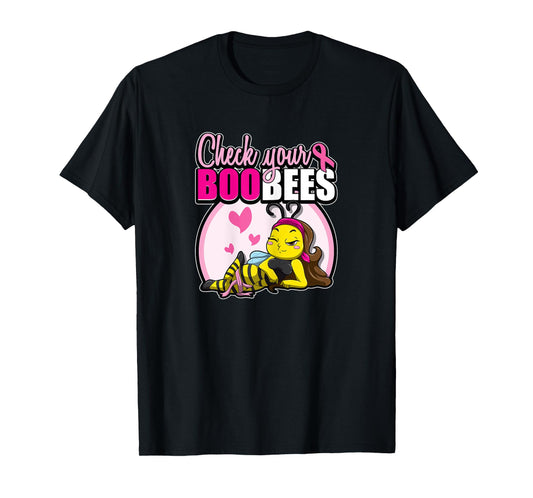 Womens Breast Cancer Awareness Bee Pink Ribbon Check Your Boobees T-Shirt