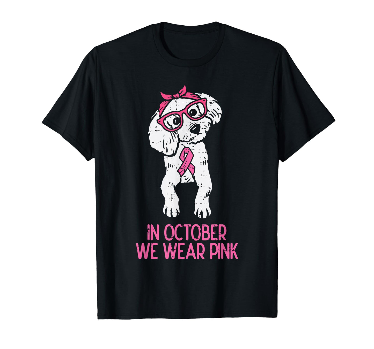 In October We Wear Pink Poodle Dog Breast Cancer Awareness T-Shirt