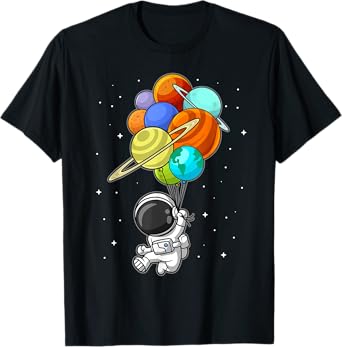 Astronaut Holding Planet Balloons Solar-System Space Kids T-Shirt