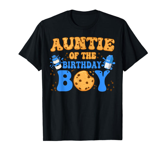 Auntie Of The Birthday Boy Milk and Cookies Lover T-Shirt