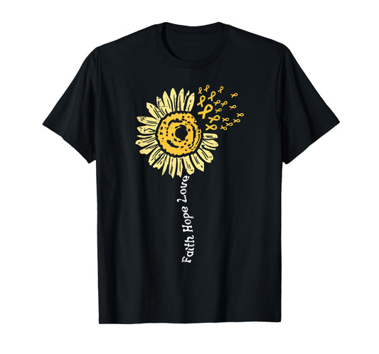 Sunflower Childhood Cancer Ribbon Faith Hope Love Awareness T-Shirt