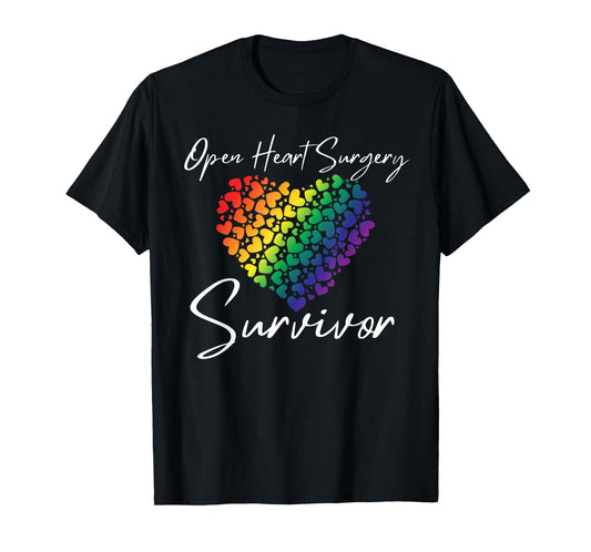 Women's Open Heart Surgery Survivor, Rainbow Hearts T-Shirt