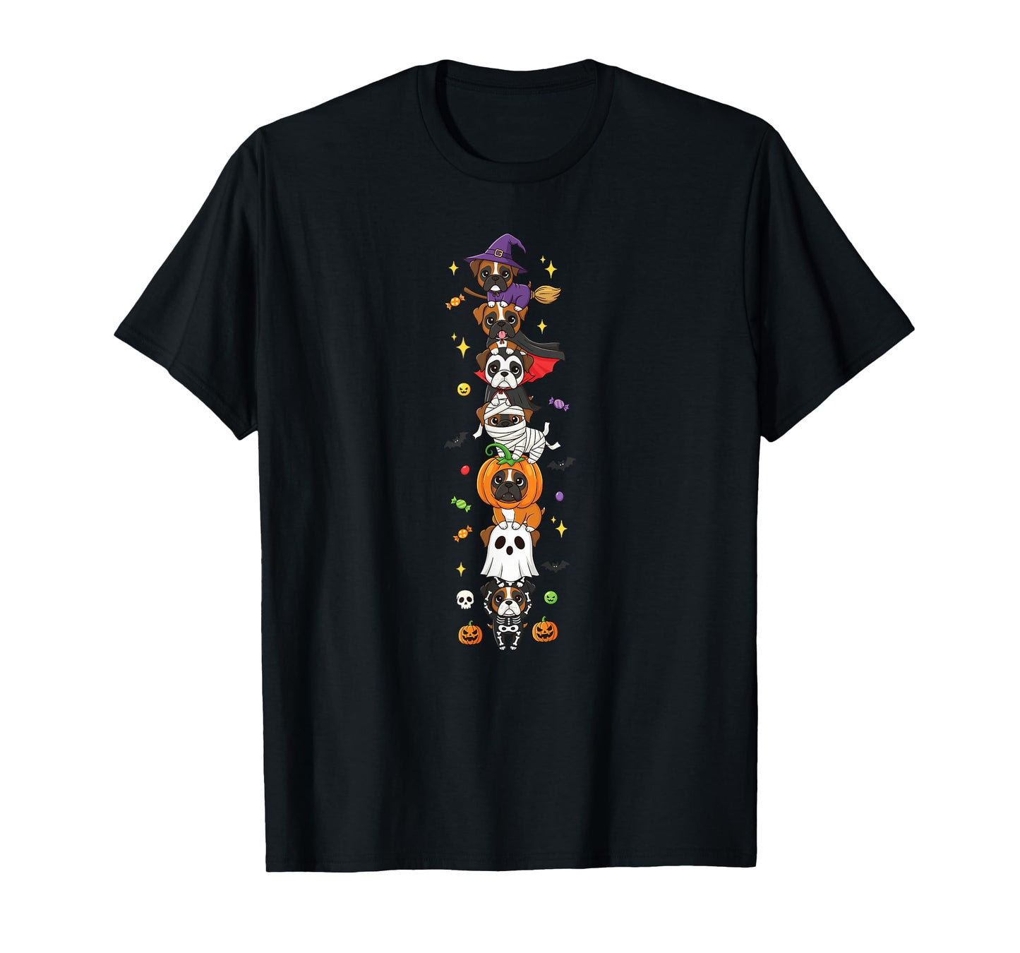 Boxer Dog Witch Vampire Ghost Halloween Kids Mens Womens T-Shirt