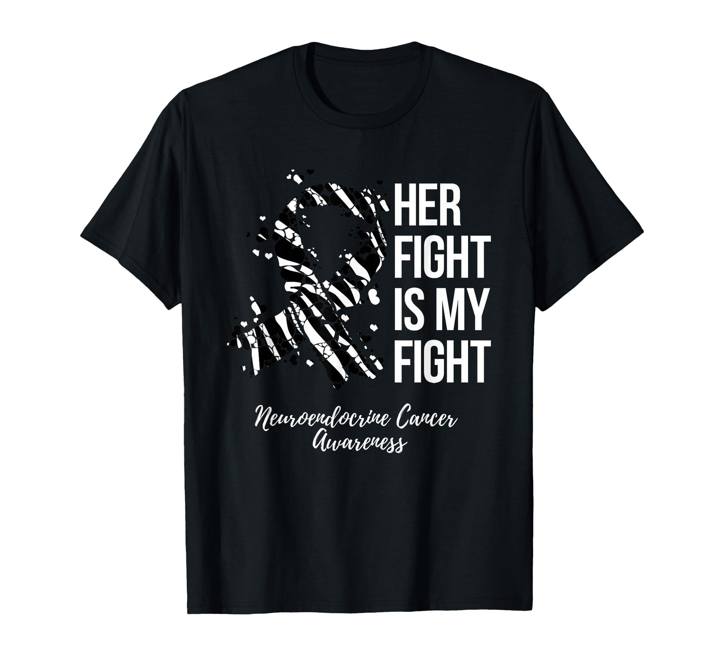 Neuroendocrine Cancer Awareness Products Tees Her Fight Is My Fight T-Shirt - Black, Unisex-Adults, Short Sleeve, Small, Crew Collar, Modern Classic, Cancer Awareness Theme