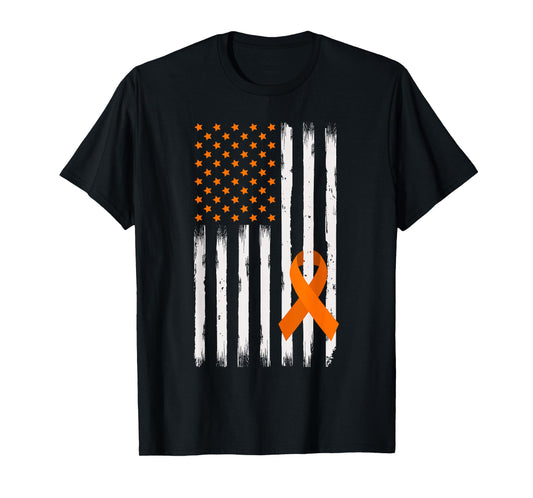 American Flag Orange Ribbon Kidney Cancer Awareness Warrior T-Shirt