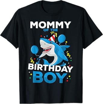 Mommy of The Birthday Boy Shark Ocean Theme Matching Family T-Shirt