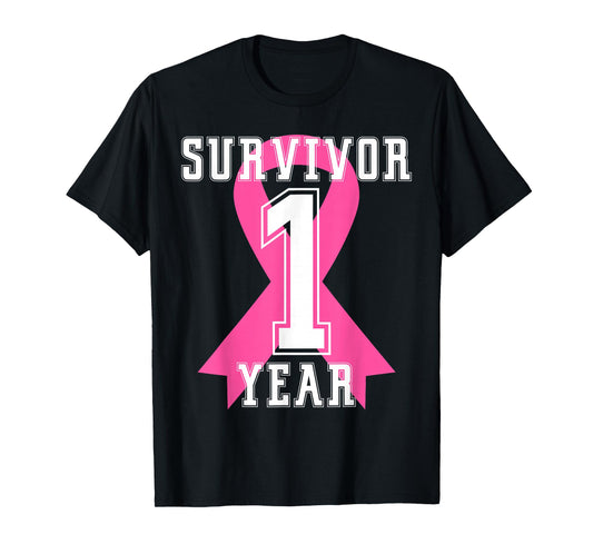 1 One Year Free Survivor Breast Cancer Awareness Pink Ribbon T-Shirt