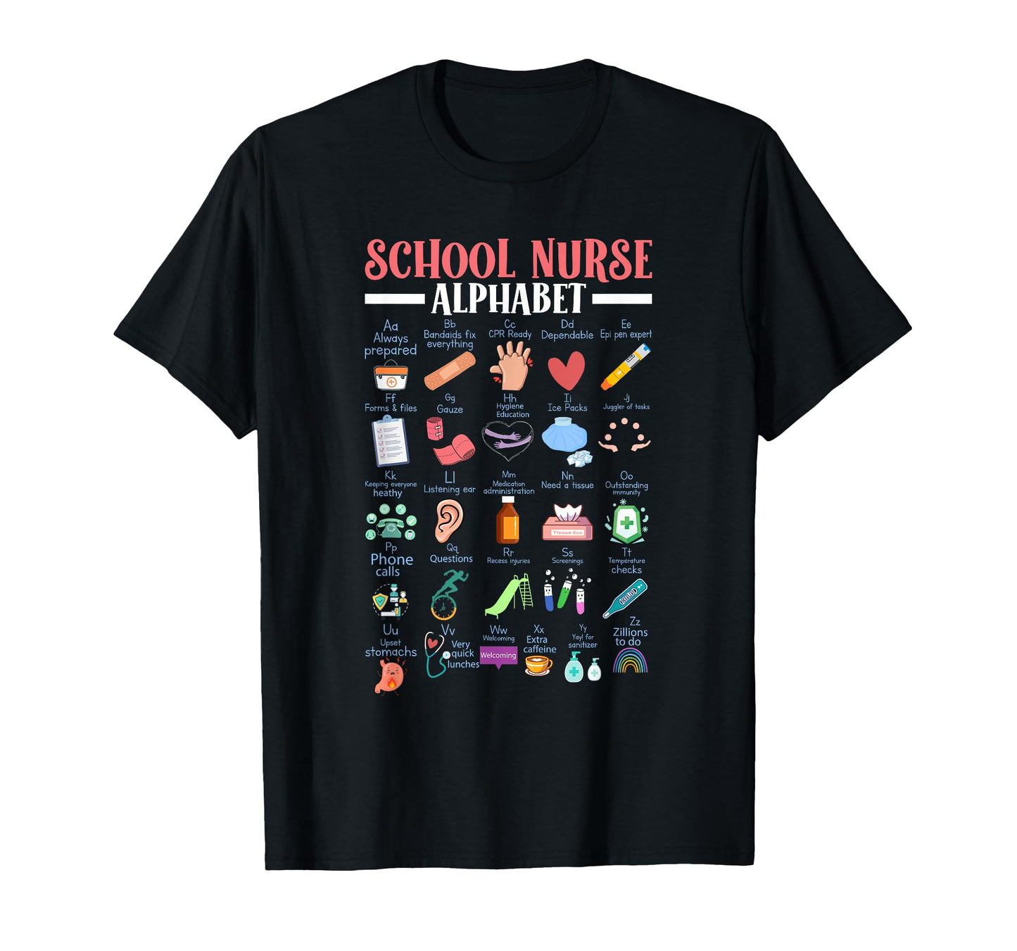 ABC School Nurse Alphabet Student Teacher Health Worker T-Shirt