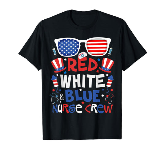 4th Of July Nurse Crew Scrub Tops Patriotic Nurses Matching T-Shirt for Women Kids Men