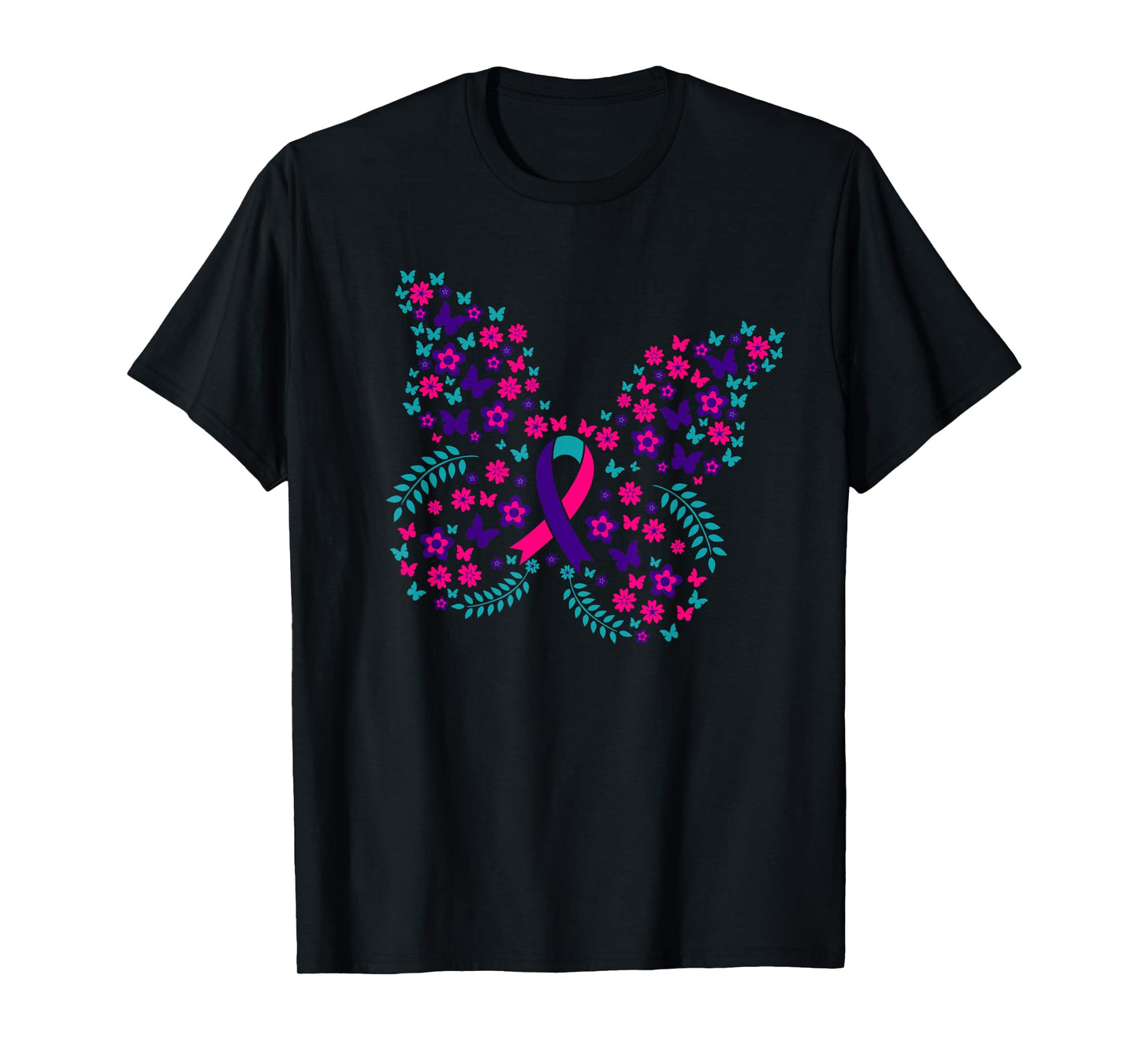 Flower Butterfly Thyroid Cancer Awareness Ribbon Gifts T-Shirt