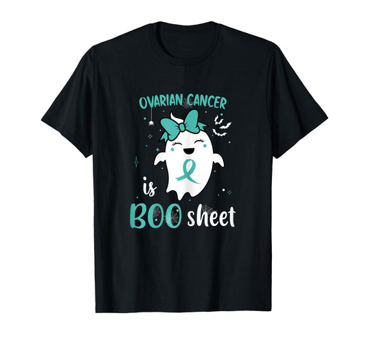 Ovarian Cancer is Boo Sheet Halloween Cute Ghost Teal Ribbon T-Shirt