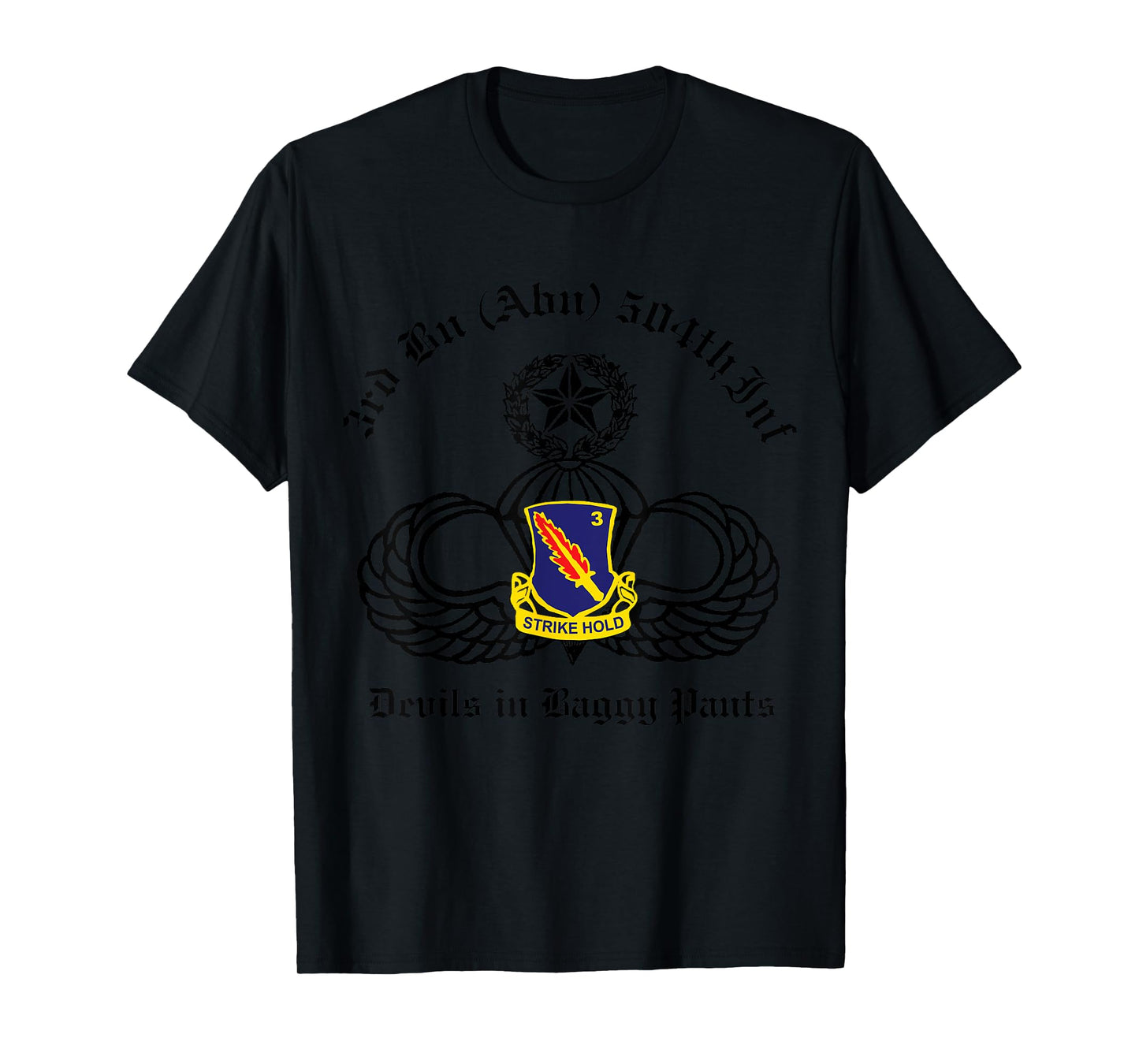 Meach's Military Memorabilia 3-504 PIR Devils in Baggy Pants Unisex Blue Modern Classic Fit Short Sleeve T-Shirt