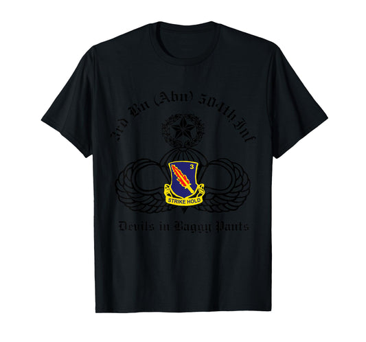 Meach's Military Memorabilia 3-504 PIR Devils in Baggy Pants Unisex Blue Modern Classic Fit Short Sleeve T-Shirt