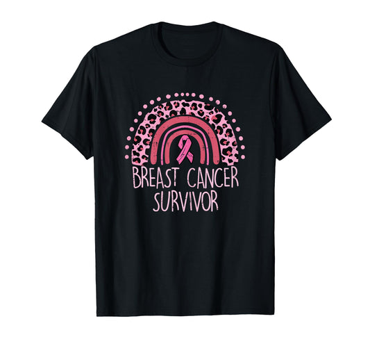 Survivor Rainbow Leopard Pink Breast Cancer Awareness Women T-Shirt