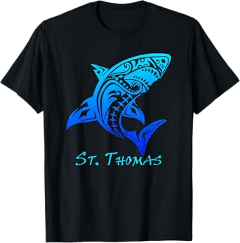 St. Thomas Tribal Shark Polynesian Tattoo Style Vacation T-Shirt