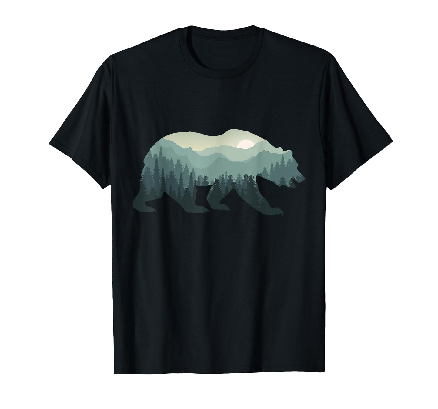 Misty Forest Bear Silhouette Wildlife Nature Lover T-Shirt