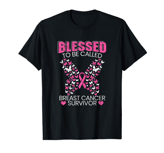 Blessed To Be Called Breast Cancer Survivor Pink Butterfly T-Shirt